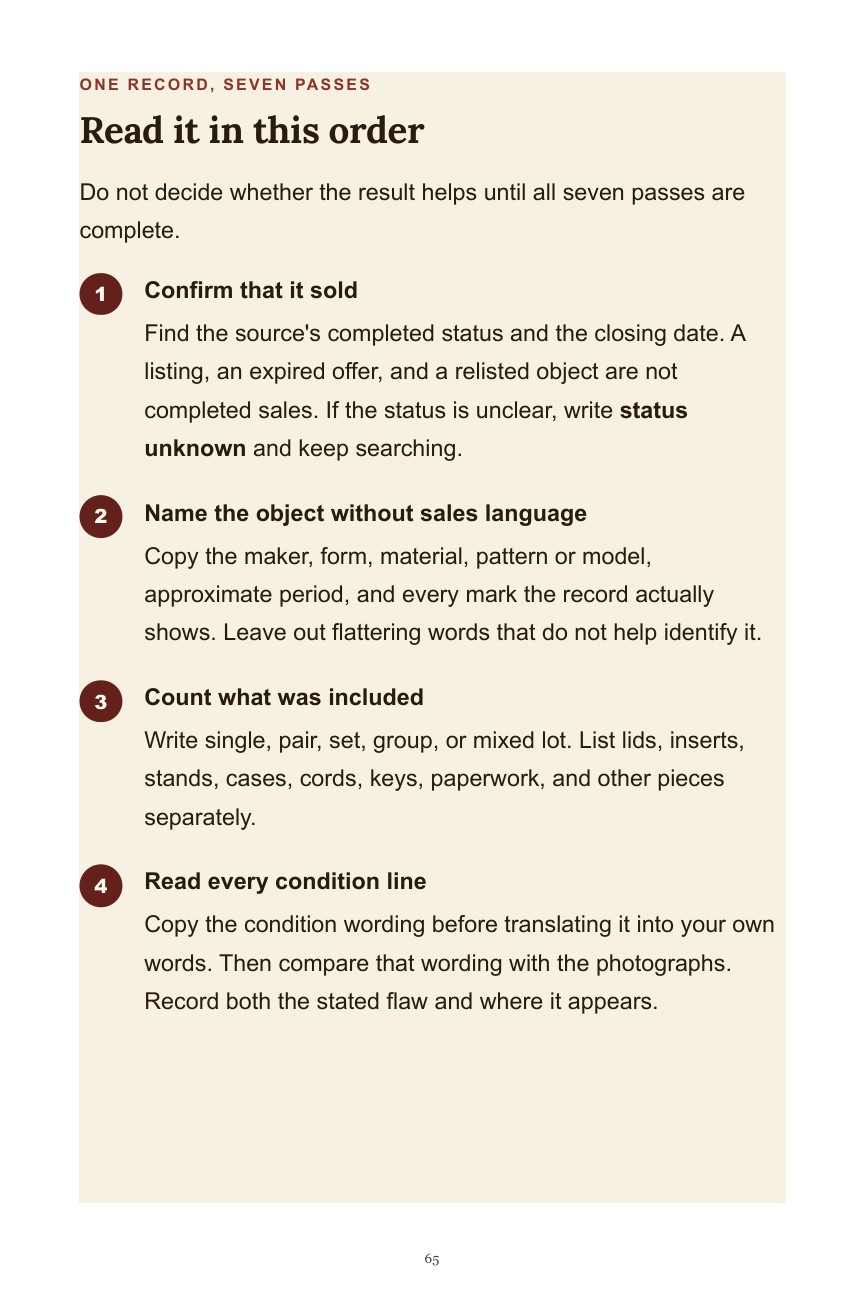 A rendered guide page showing how to read a completed-sale record