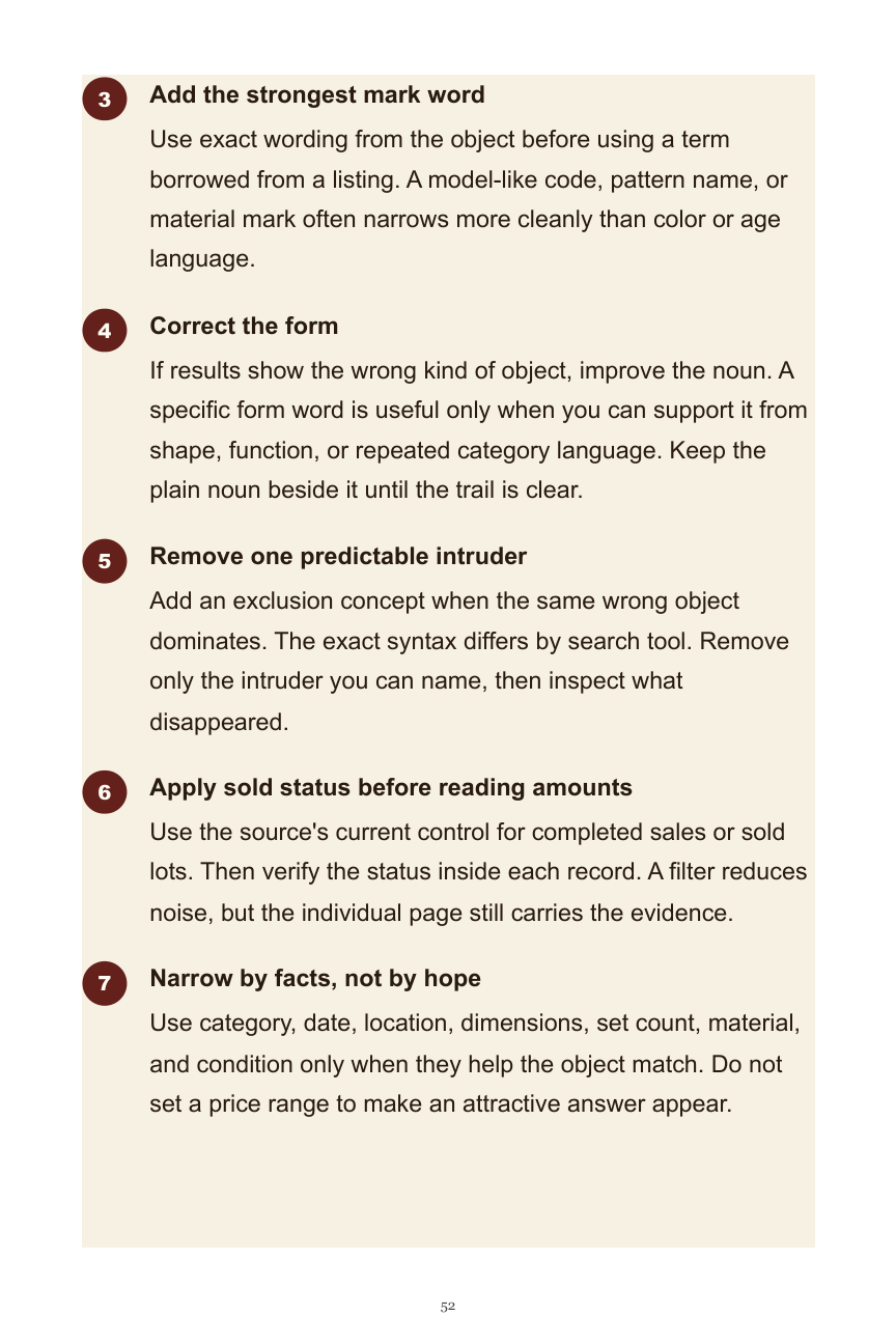 A rendered guide page showing how to build a sold-record search